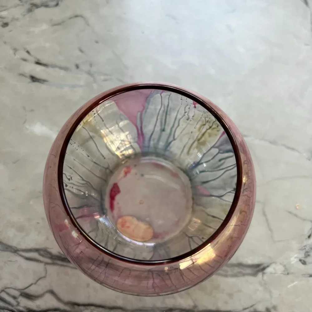 VTG Art Glass Rueven Nouveau Bowl Vase Satin Glass Unique Purple Abstract Design